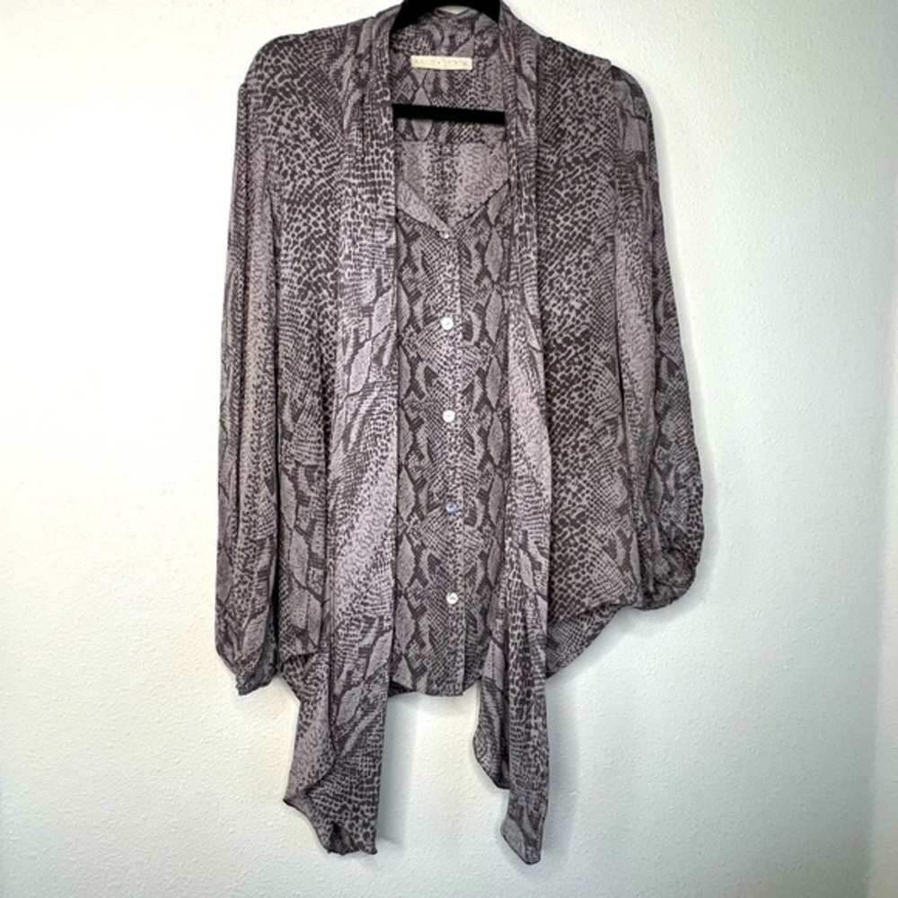 Ramy Brook Silk Button Down Tie Front Blouse, Snakeskin print, size L